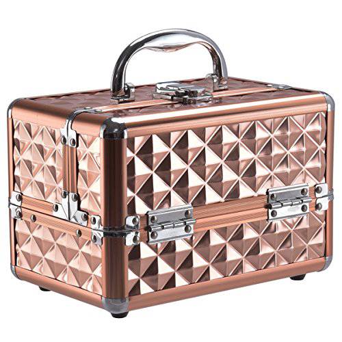 Giantex Portable Mini Makeup Train Case Professional Cosmetic Box with Mirror & Adjustable Dividers 2 Trays