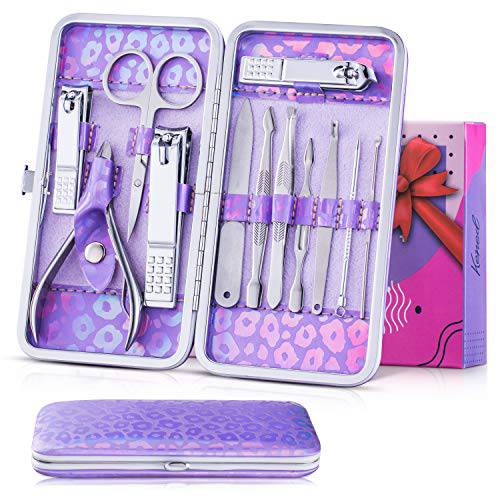 Nail Clipper Kit - 12 Pieces Manicure Set Women Professional, Travel Nail Kit with Cuticle Nipper, Manicure Pedicure Set with Luxurious Travel Case (Purple)