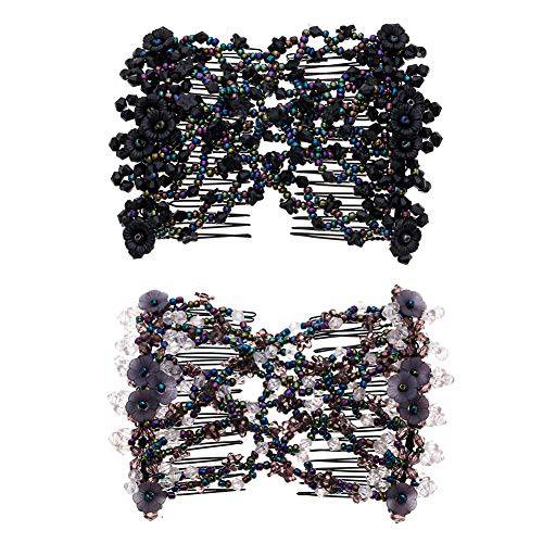 Ruihfas 2 Pcs Magic Hair Comb for Lady Women Girls Hair Styling Combs, Easy Stretch Beaded Combs Clips
