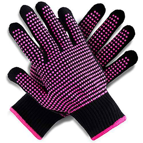 Teenitor 2 Pcs Heat Resistant Gloves With Silicone Bumps, (New Upgraded ) Professional Heat Proof Glove Mitts For Hair Styling Curling Iron Wand Flat Iron Hot-Air Brushes, Universal Fit Size