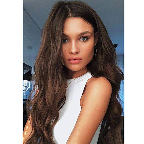 CLOVAD Long Dark Brown Wigs for Women, 22 Inch Natural Curly Body Wave Wig, Heat Resistant Synthetic Fiber Hair, Cosplay Hair Replacement Wig for Girl