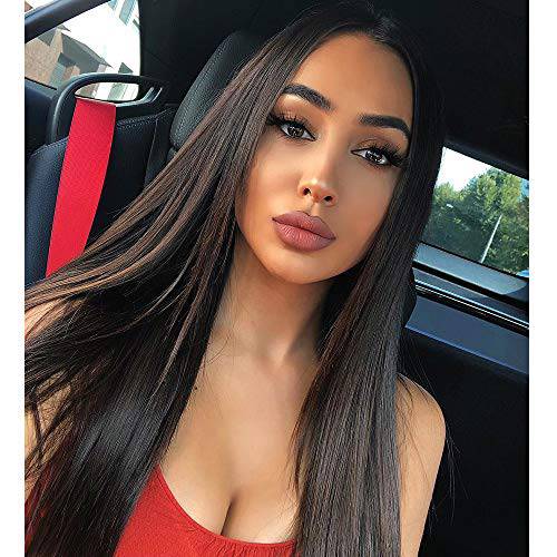 Vigorous Long Straight Black Wigs for Women Synthetic Black Wig Middle Part Hairline Natural Looking Daily Party Wear Full Wig 28 Inches Heat Resistant Fiber Hair(1B)