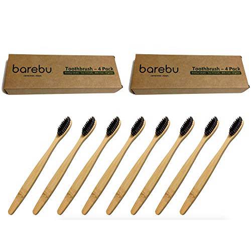 BPA-FREE, Biodegradable Bamboo Toothbrush Set (8-Pack) - Charcoal Infused Bristles Remove Micro-stains & Naturally Whiten Teeth