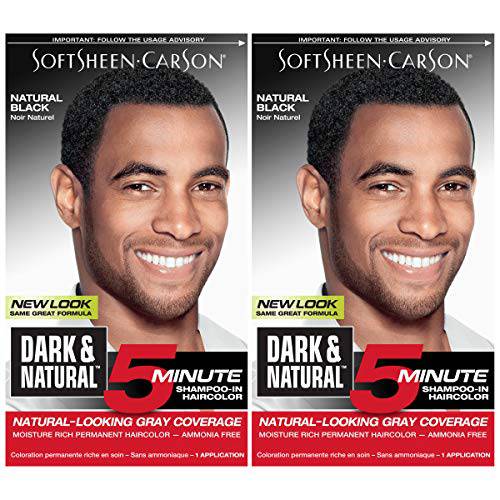 SoftSheen-Carson Dark & Natural Hair Color for Men 5 Minutes, Natural Looking Gray Coverage for Up To 6 Weeks, Shampoo-in Permanent Hair Dye, Jet Black, Ammonia Free, Natural Black, 2 Count