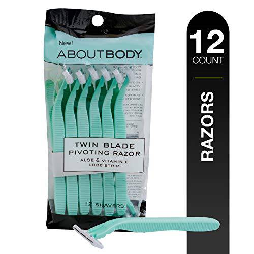 Kai About Face Body Twin Blade Pivoting Disposable Razors 12 Shavers for Women Curve-Hugging Pivoting Head with Aloe & Vitamin E Strip, Shaving Razors for Women