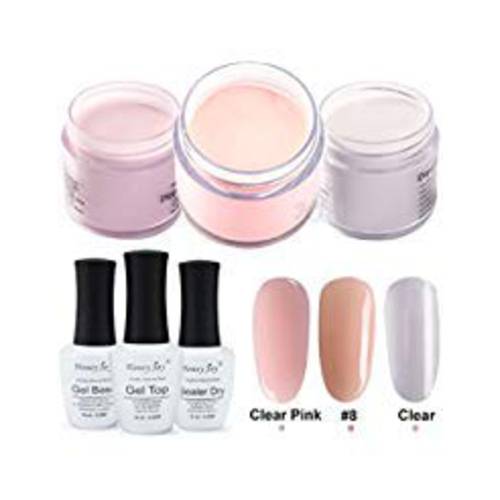 6 in 1 Dip Nail Kit Starter,Base Colors Clear Pink Natural Pink Clear,Dipping Powder 1 oz/Box x 3,Base Top Coat Activator 15ml/Bottle x 3, Acrylic Dipping System for French Nail Manicure, CP-NP-Clear