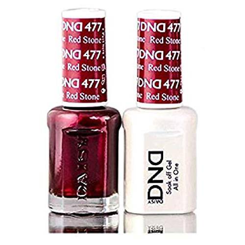 Daisy DND Reds Soak Off GEL POLISH DUO, All In One Gel Lacquer + Matching Nail Polish Color for Nails (with bonus side Glitter) Made in USA (Red Stone (477))