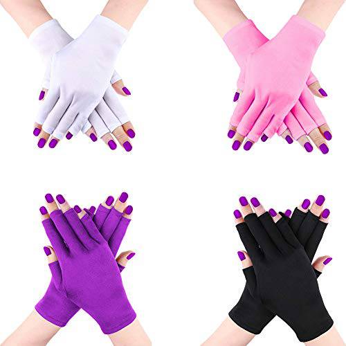 4 Pairs UV Glove for Nail Lamp, Manicures Anti Block UV Ray Fingerless Glove for Girl Women White,Black,Purple,Pink
