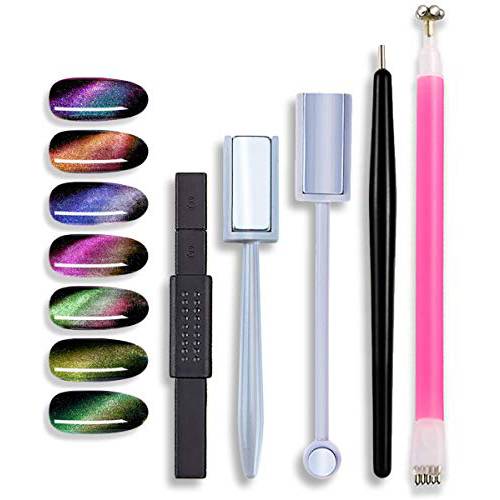 SILPECWEE 5Pcs 3D Cat Eyes Nail Art Magnetic Pen Set UV Gel Double Head Magnet Stick Manicure Tools For DIY&Salon