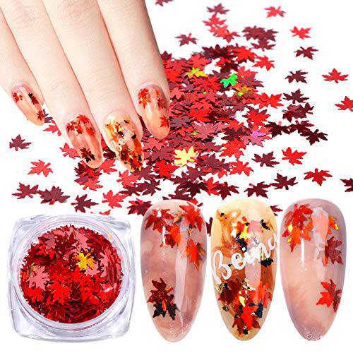 Minejin Nail Art DIY Maple Leaf Sequins Laser Glitters Thin Paillette Flakes Stickers Manicure Tips 12 Boxes