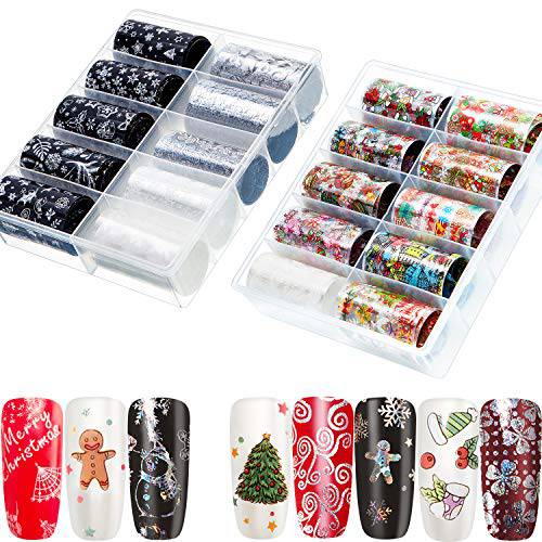 20 Rolls Christmas Nail Foil Transfer Stickers Holographic Laser Nail Foil Stickers Xmas Nail Stickers Decals for Women Nail DIY, 47.2 x 1.6 inches