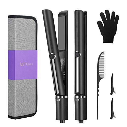Hair Straightener,Titanium Flat Iron for Hair,Hair Straightener and Curler 2 in 1 for All Hair Types, with Dual Voltage Ceramic Hair Straighteners, Heat up to 450℉, with Travel Case