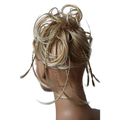 PRETTYSHOP XXL Large Scrunchy Braided Updo Slightly Wavy Messy Bun Hairpiece Blond Mix G13D