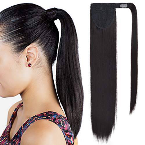 SEIKEA Clip in Ponytail Extension Wrap Around Straight Hair for Women (12, Black)