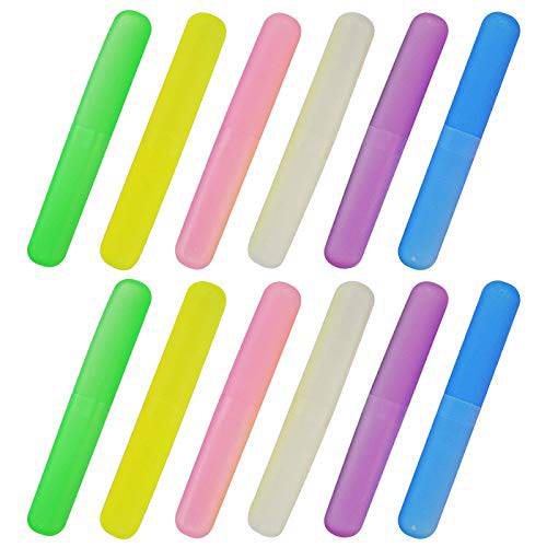 Plastic Toothbrush Case -Bskifnn 12pcs Six Colors Portable Dust-proof Toothbrush Cases Toothbrushes Holder for Daily and Travel Use