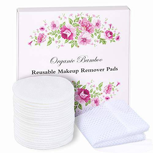 Samtone Reusable Makeup Remover Pads 20 Pack with Laundry Bag and Gift Box – 100% Organic Face Cleansing Reusable Cotton Rounds for Toner, Washable Eco-Friendly Bamboo Cotton Pads for All Skin White