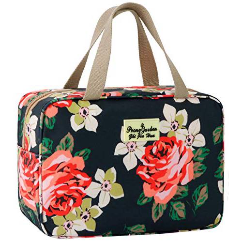 KWLET Toiletry Bag for Women Cosmetic Travel Bag Floral Cosmetic Case Large Travel Toiletry Bag for Girls Make Up Bag Navy Blue Brush Bags Reusable Toiletry Bag