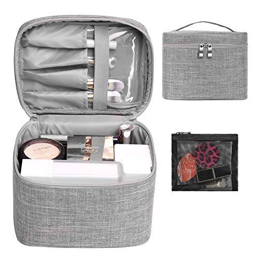 Makeup Bag Travel Large Cosmetic Bag Case Organizer Pouch with Mesh Bag Brush Holder Make Up Toiletry Bags for Women