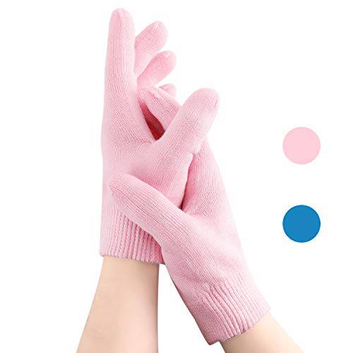 (2 Pairs)Moisturizing Glovers,Soft Moisturizing Gel Glovers, Gel Spa Glovers for Repairing and Softening Dry Cracked Hand Skins, Gel Lining Infused with Essential Oils and Vitamins (Blue & Pink)