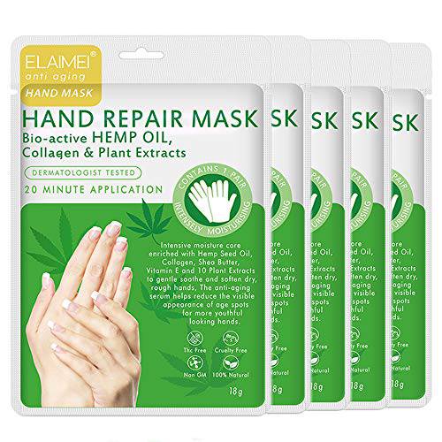 AIQIUSHA Moisturizing Gloves Hand Mask 5 Pack with Collagen, Shea Butter, Vitamin E - Deep Moisturizing Repair Skin for Dry Rough Hands - Perfect Daily Hand Care Treatment Get Soft Smooth Hands