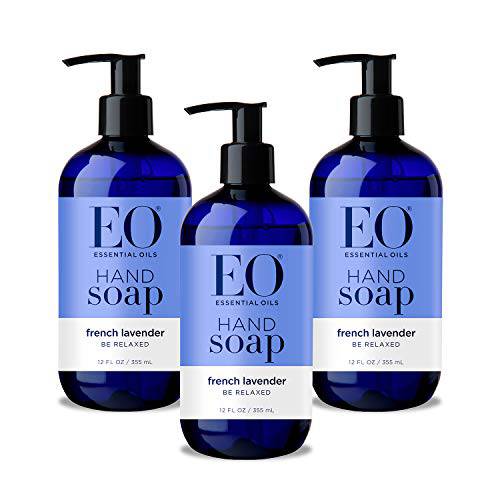 EO Liquid Hand Soap, 12 Ounce (Pack of 3), French Lavender, Organic Plant-Based Gentle Cleanser with Pure Essential Oils