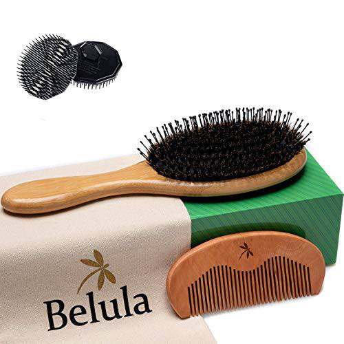 Belula Boar Bristle Hair Brush for Men Set.Styling Mens’ Hair Brush with Nylon Pins. Boar Bristle Brush, 2 x Palm Brush, Wooden Comb & Travel Bag Included.