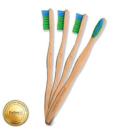 Woobamboo Bamboo Toothbrush 4 Pack - Adult - Soft BPA Free Nylon Bristles - Biodegradable, Compostable, Vegan