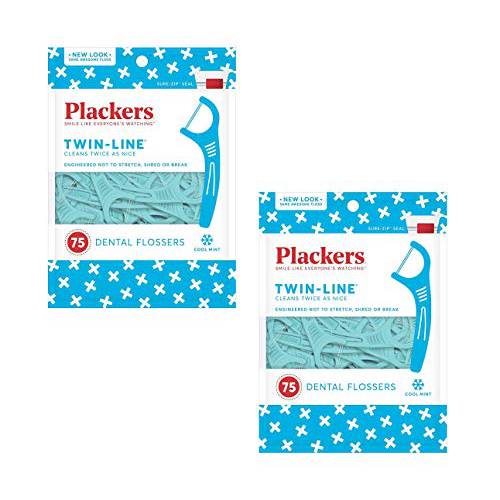 Plackers Twin-Line Dental Floss Picks, 75 Count (2)