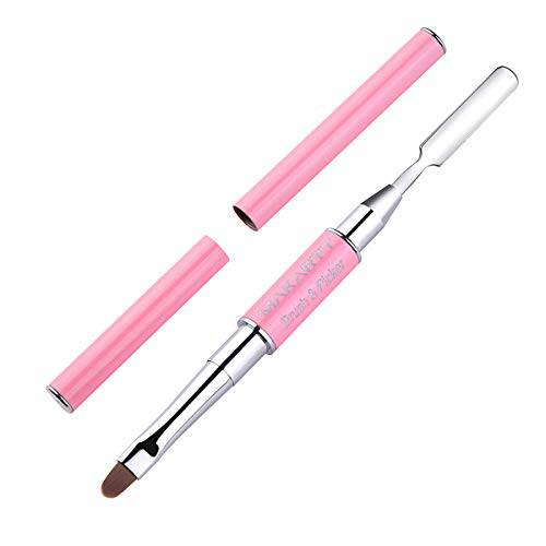 Makartt Gel Nail Brush with spatula, Dual-Ended Nail Art Brush, 2 IN 1 design Gel Brushes for Nails and Spatula Acrylic Nail Brushes for Poly Nail Gel Extension Pink
