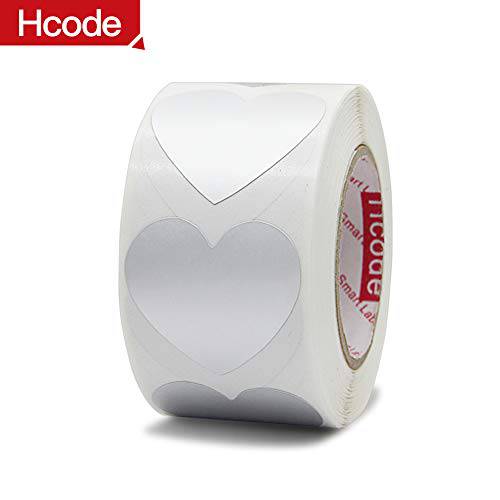 Hcode 1.5’’ Color Coding Dot Labels Metalic Silver Love Heart Shape Natural Paper Adhesive Label 500 Stickers per Roll (Heart, Matte Silver)