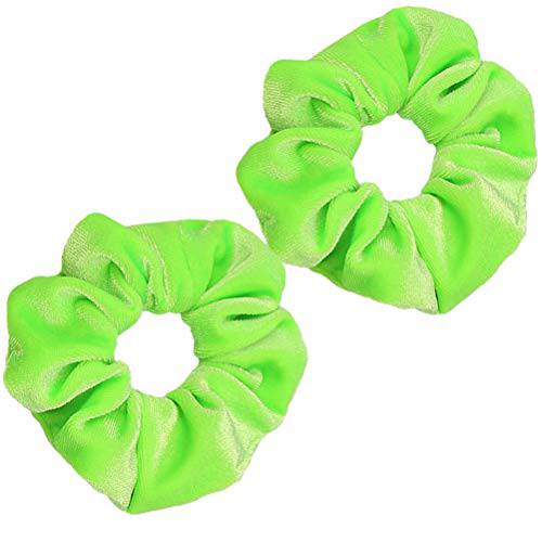 Guvass 2 Pack Neon Green Hair Scrunchies for Women Velvet Elastics Scrunchy Bobbles Soft Hair Bands Hair Ties for Women (Neon Green)