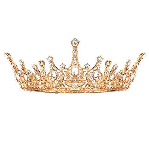 Makone Gold Crowns for Women, Fairy Costume Birthday Crowns and Tiaras with Gemstones Girls Renaissance Accessories for Christmas Halloween, Cosplay Costume, Birthday Party, Wedding Prom, Pageant (Gold)