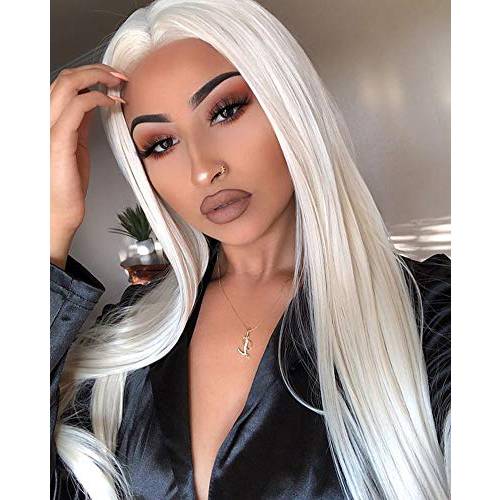 Elesty Daily Blonde Synthetic Lace Front Wig 60 Long Straight Middle Part Heat Resistant Fiber Hair Glueless Lace Wigs For Women