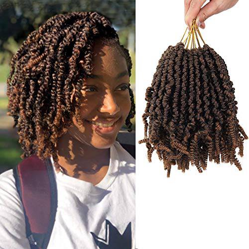 6 Packs Pre-twisted Spring Twist Hair 8 inch Pre-Twisted Passion Twists Crochet Braids For Bob Spring Twists Short Curly Bomb Twist Braiding Hair Hair Extensions (8’’6Pcs-1B)
