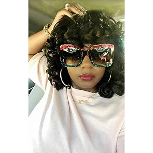 ANNIVIA Short Curly Wig for Women with Bangs Big Bouncy Fluffy Kinky Curly Wig Soft Synthetic Short Curly Afro Wig （Black）