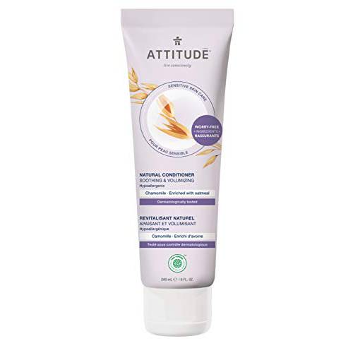 ATTITUDE Volumizing Hair Conditioner for Sensitive Skin, Hypoallergenic Plant- and Mineral-Based Ingredients, Enriched with Oatmeal, Vegan and Cruelty-free Detangler, Chamomile, 8 Fl Oz