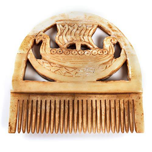 Norse Tradesman Authentic Viking Bone Comb for Beard and Hair - Pocket Sized, Hand-Carved Norse Longship Design