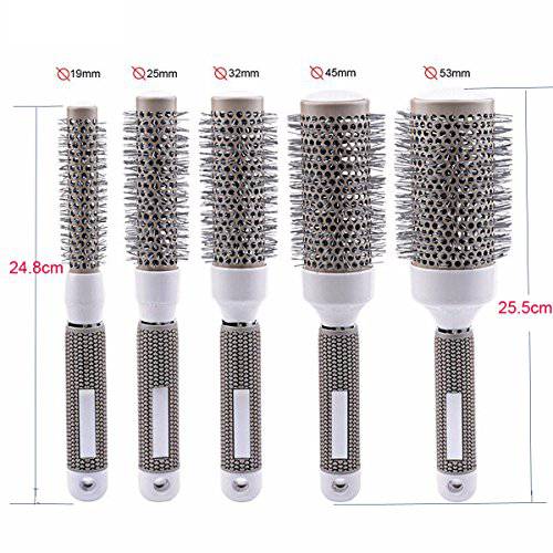 Round Brush Set for Blow Drying Curling, Professional Ceramic Ion Thermal Barrel Brush Leaves Hair Shiny Heat Styling Brush 5 Different Sizes Works Very Well with The Blow Dryer