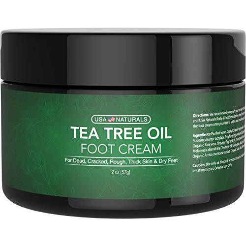 USA Naturals Tea Tree Oil Foot Cream - Foot Moisturizer and Foot Lotion for Dry Cracked Feet, Athletes Foot Treatment For Healthy Feet - Rapid Relief Heel Balm, Soothes Irritated Skin.