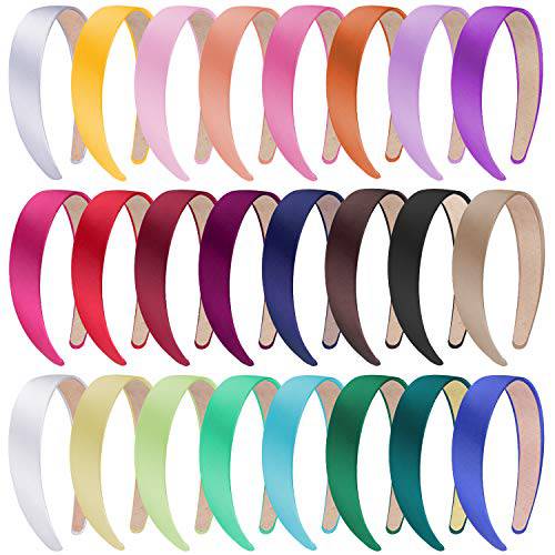 SIQUK 24 Pieces Satin Headbands 1 Inch Wide Headband Colorful Non-slip Hard Headbands for Women and Girls, 24 Colors