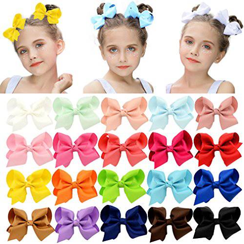 DEEKA 20 PCS Multi-colored 4 Hand-made Grosgrain Ribbon Hair Bow Alligator Clips Hair Accessories for Little Girls