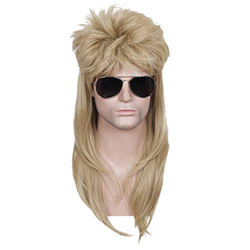 ColorGround Long Straight Blonde 80’s Mullet Rocker Style Wig for Men