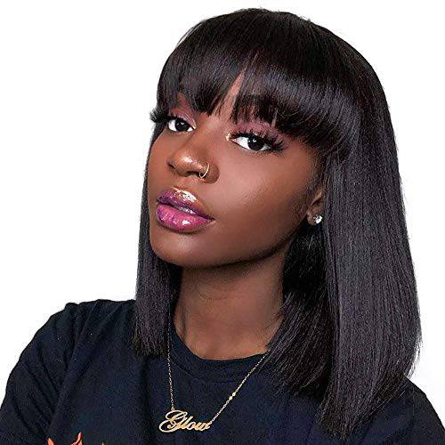 Body Wave Wigs With Bangs Virgin Brazilian None Lace Front Wigs Human Hair Wigs 180% Density Glueless Machine Made Wigs For Black Women (16 inch, body wave)
