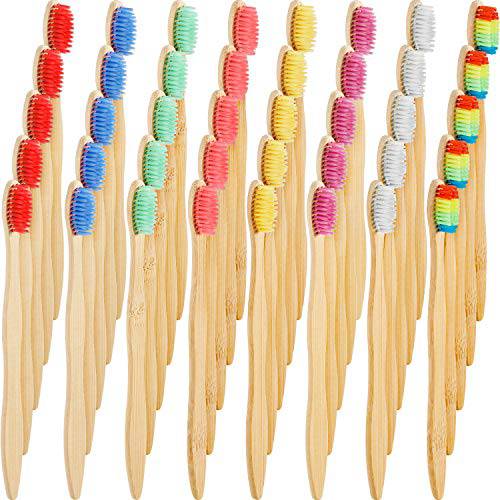 40 Pieces Bamboo Toothbrushes Charcoal Toothbrush Biodegradable Tooth Brush Natural Bamboo Toothbrushes with BPA-Free Nylon Bristles in 8 Colors