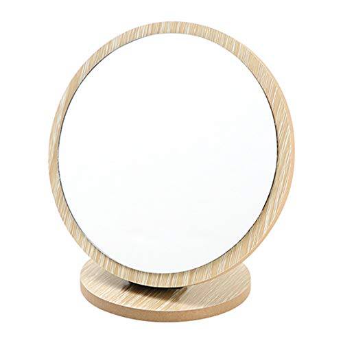 Aestivate Round Compact Table Mirror Standing Wood Framed Mirror Desktop Mirror 90 Degree Rotating Mirror for Makeup Cosmetic