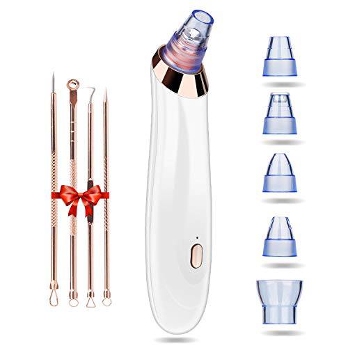 Blackhead Remover Pore Vacuum with Hot Compress- 2023 Upgraded Electric Face Cleaner Pore Extractor Pimple Extractor Acne White Heads Removal Tool with 5 Suction Head LCD Screen and Base
