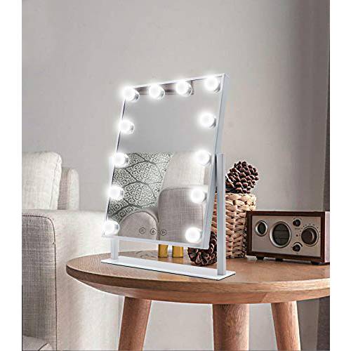 Vanity Mirror with Lights, 14.5 H x 3.5 W, Features 12 Dimmable LED Bulbs and Smart Touch Control, Tabletop 3 Color Lighting Option Lighted Makeup Mirror for Hollywood Vibes Makeup Enthusiast Choice