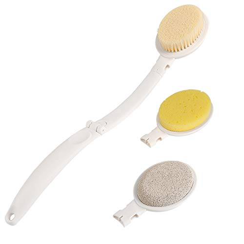 LFJ 3 in 1 Back Bath Brush Set for Shower, 19 Long Handle Body Brush, Bath Sponge and Pumice Gentle Exfoliation and Improved Skin Health, Suitable for Men and Women