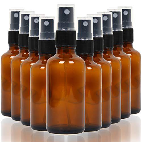 Youngever 10 Pack Empty Amber Glass Spray Bottles, 4 Ounce Refillable Container for Essential Oils, Cleaning Products, or Aromatherapy