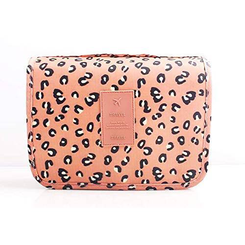 Doit Avoir™ Travel vacation makeup toiletry Bag organizer, waterproof bag with strong hanging hook (Pink Leopard)
